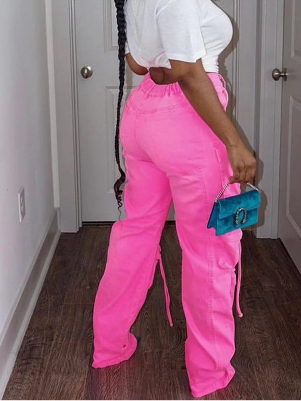 Womens Pink Cargo Pants with Distressed Detail​ - Picture 3 of 3